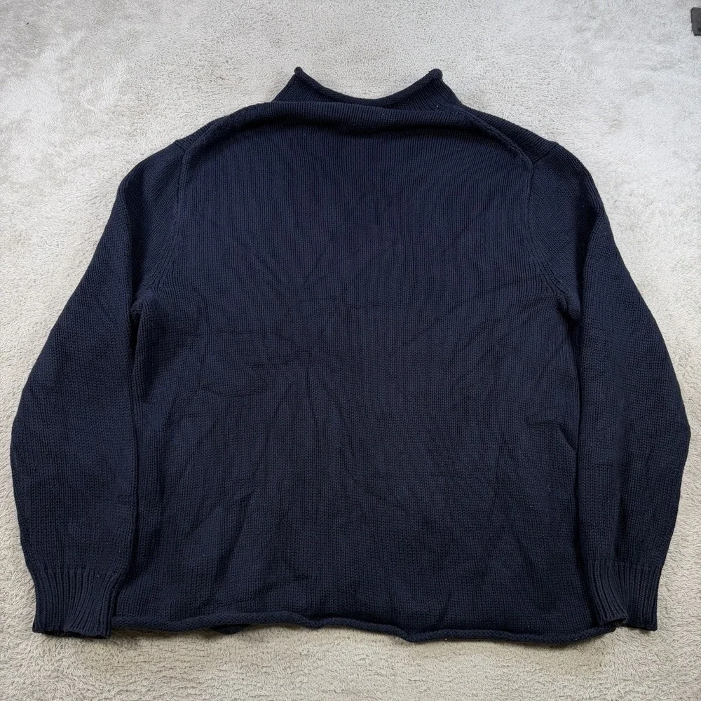 J Crew Always Sweater Mens XL Navy Blue Roll Neck Oarsman Cotton Fisherman Knit